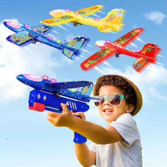 Airplane Launcher Gun Toy For Kids Aircraft Shooting Gun Toy Cool Outside Flying Toys(random Color )